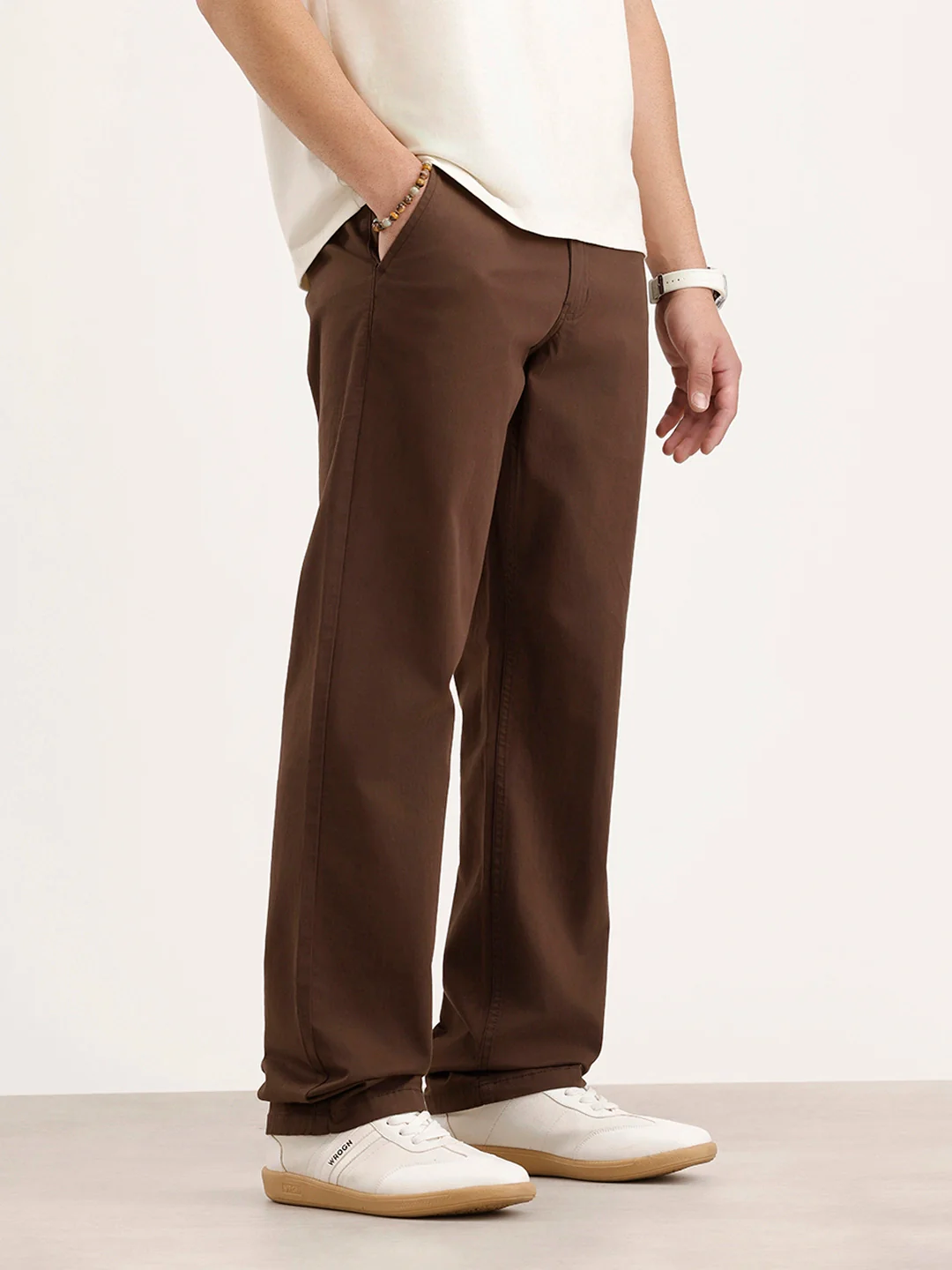Solid Straight Fit Trouser | Brown - Image 4