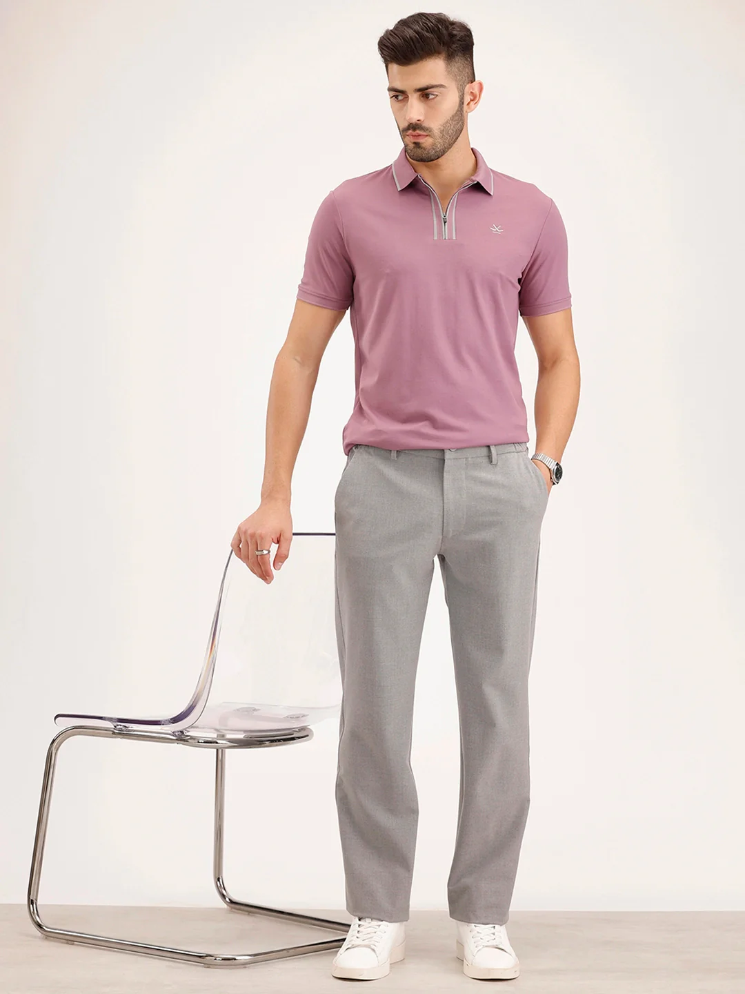 Solid Straight Fit Trouser | Grey - Image 2