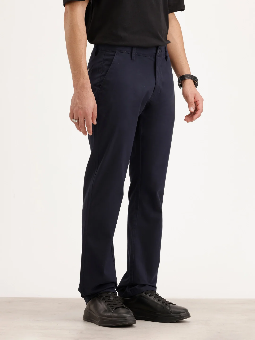 Solid Straight Fit Trouser | Navy Blue - Image 4