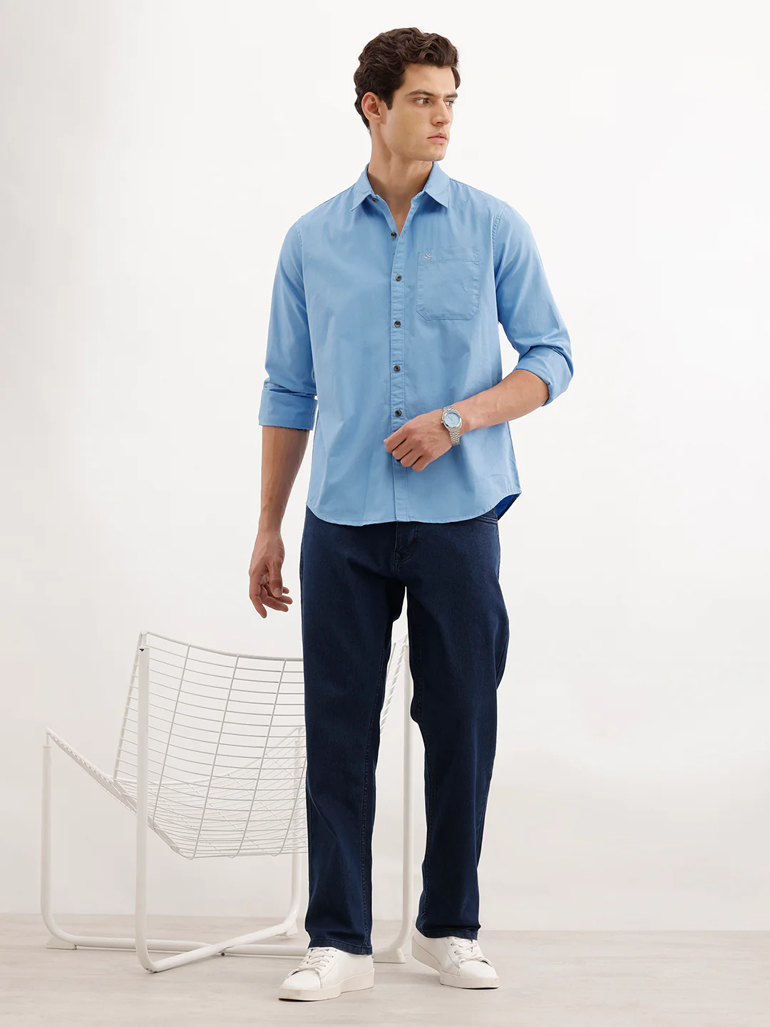 Solid Teal Casual Shirt - Image 2