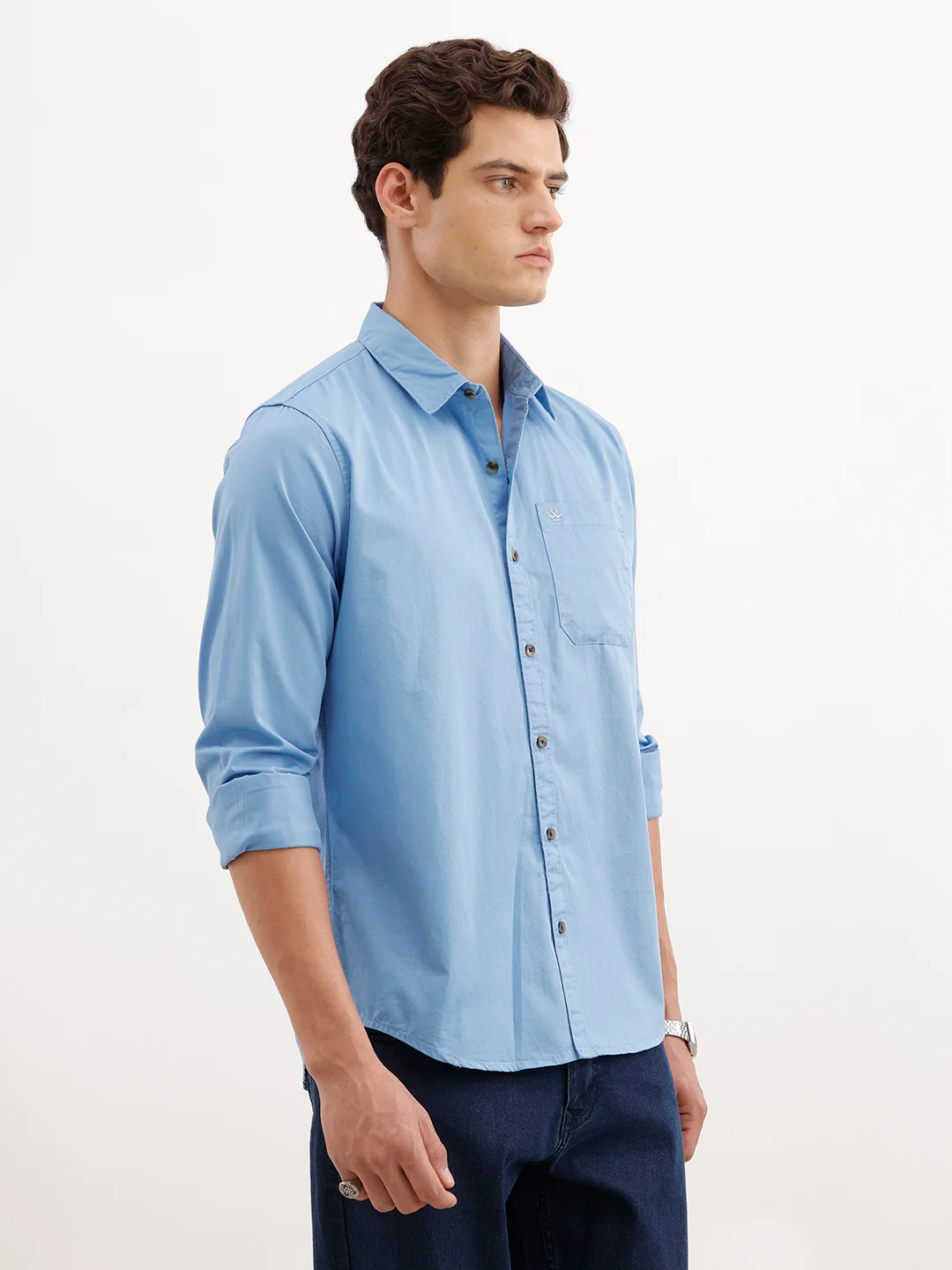 Solid Teal Casual Shirt - Image 4