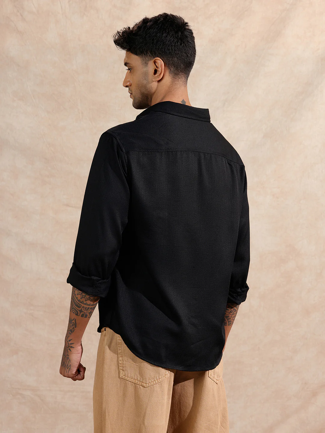 Solid Textured Comfort Fit Shirt | Black - Image 3