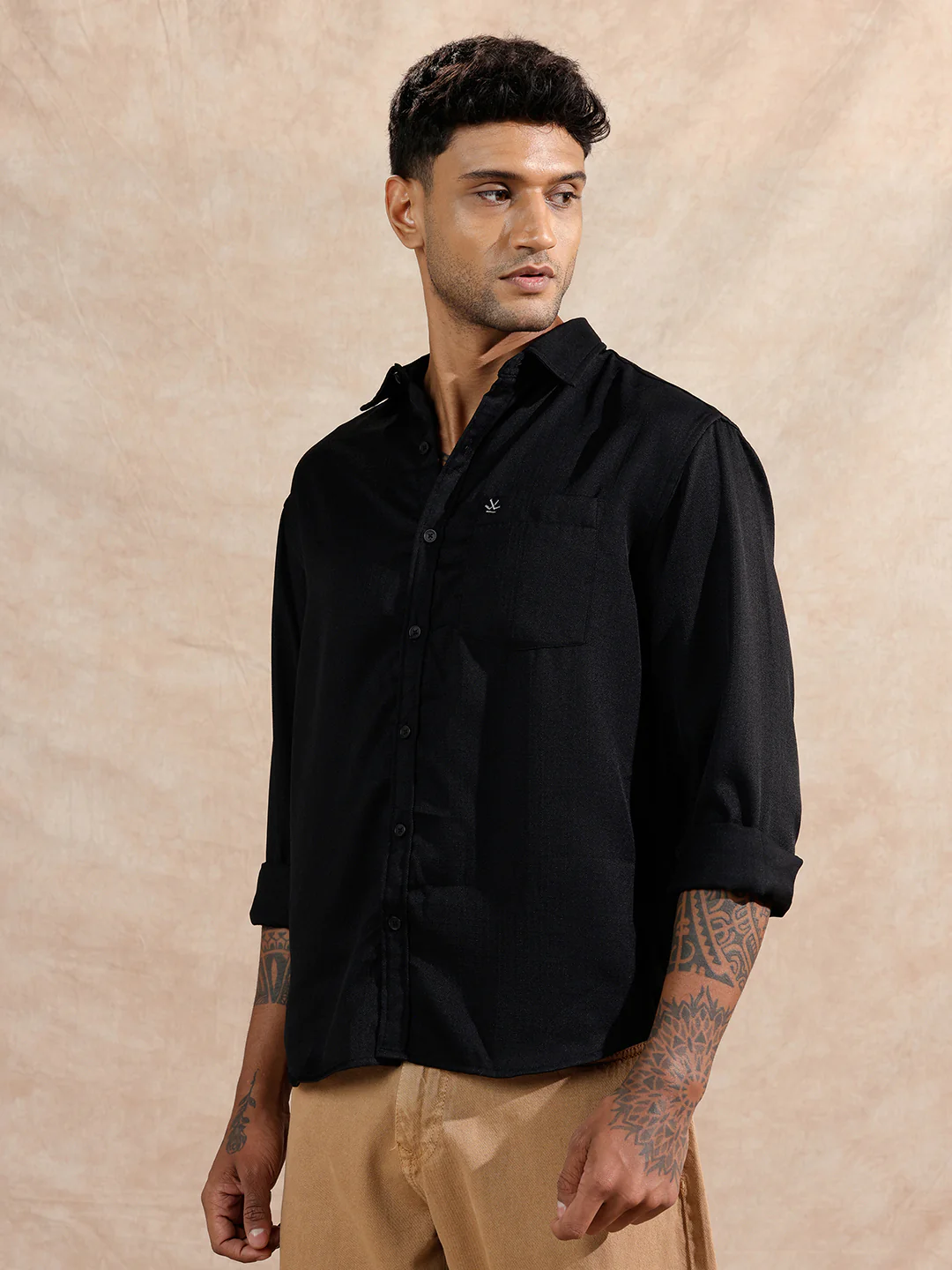 Solid Textured Comfort Fit Shirt | Black - Image 4