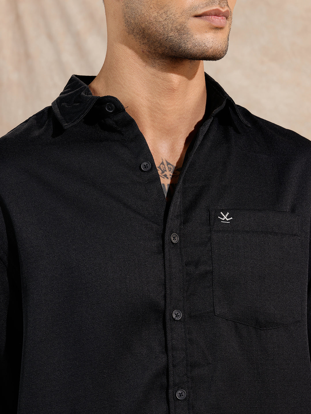 Solid Textured Comfort Fit Shirt | Black - Image 5