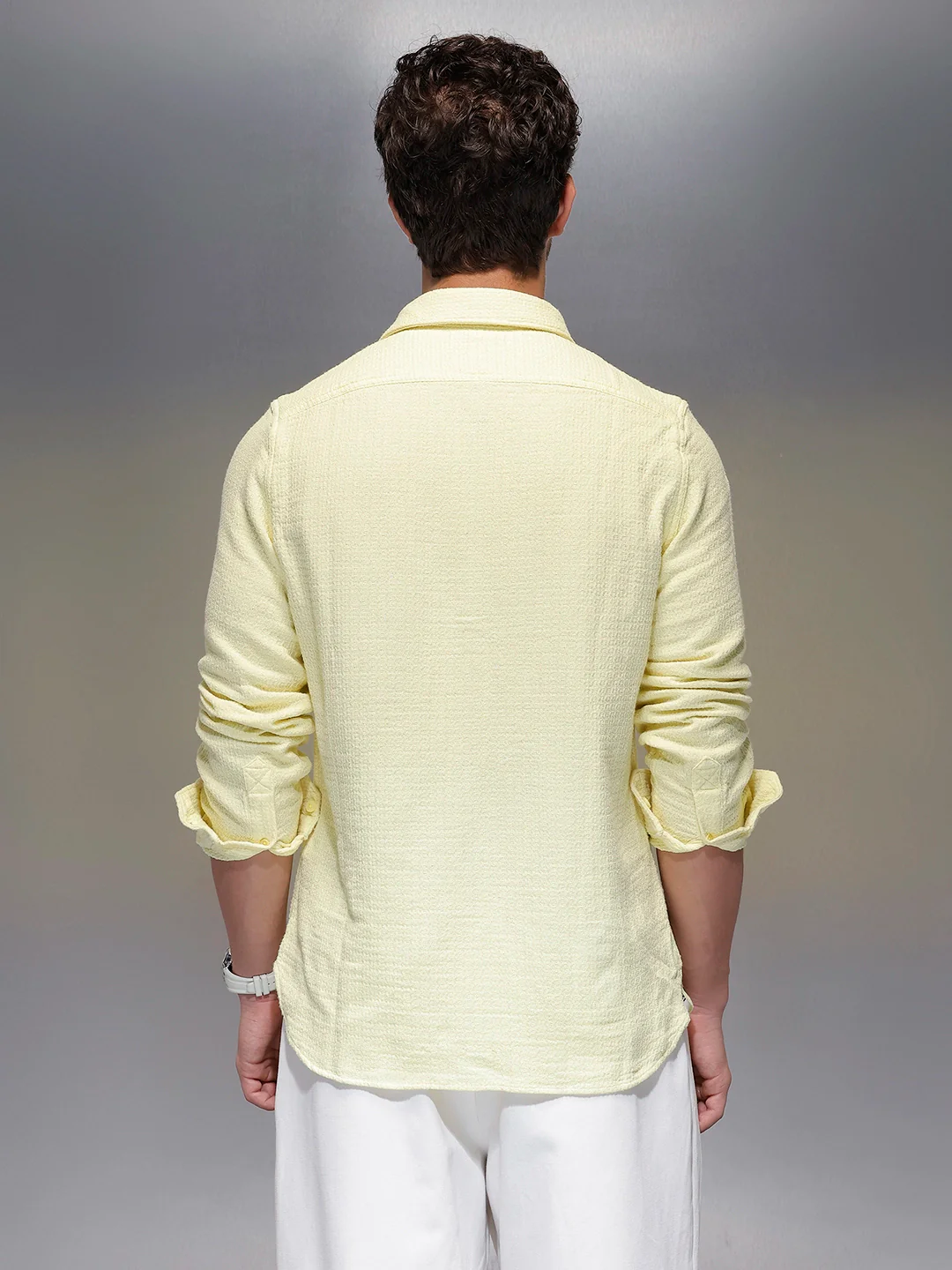 Solid Textured Full Sleeve Shirt   |  Yellow - Image 3