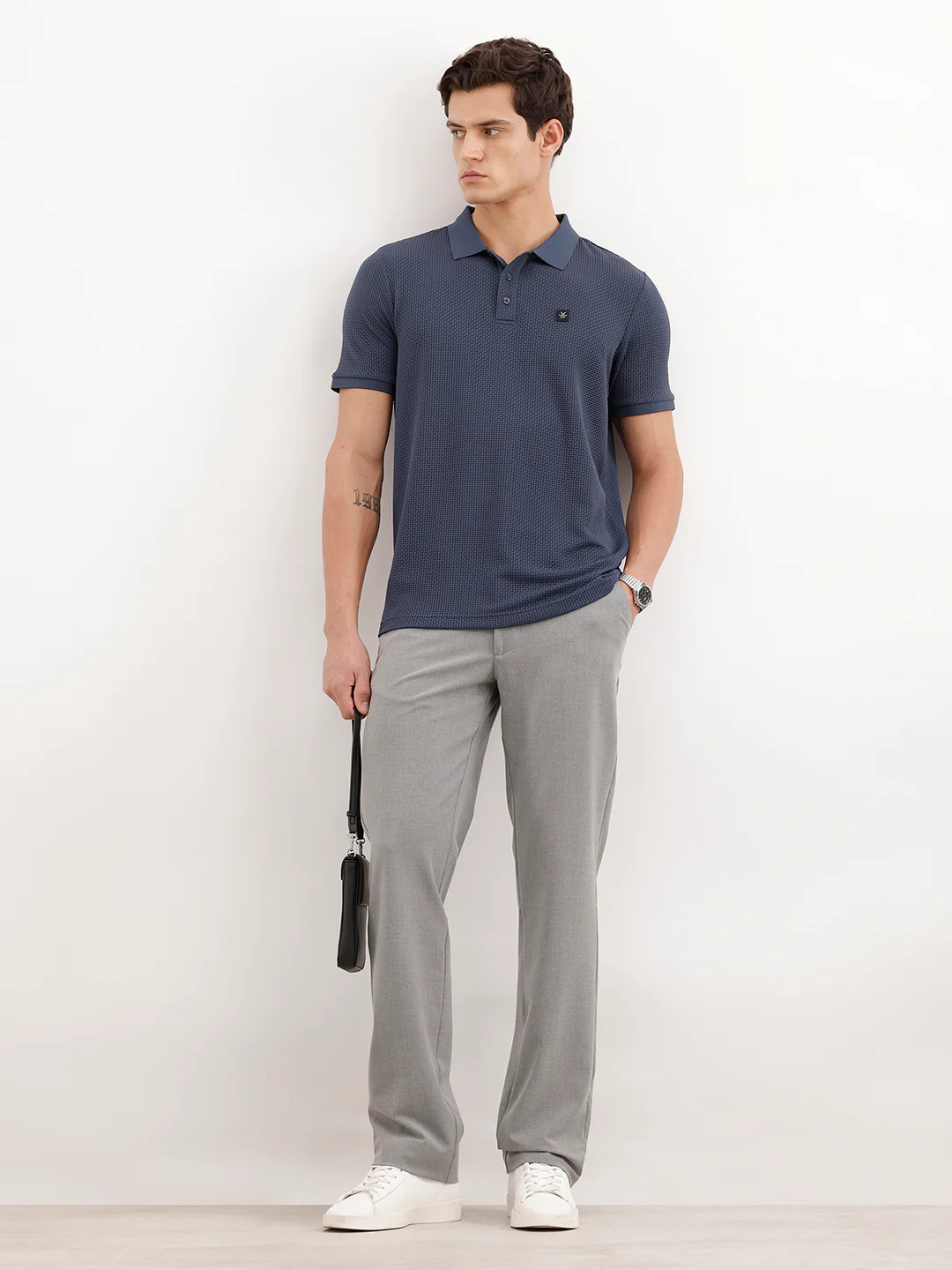 Solid Textured Polo T-Shirt  | Blue - Image 2