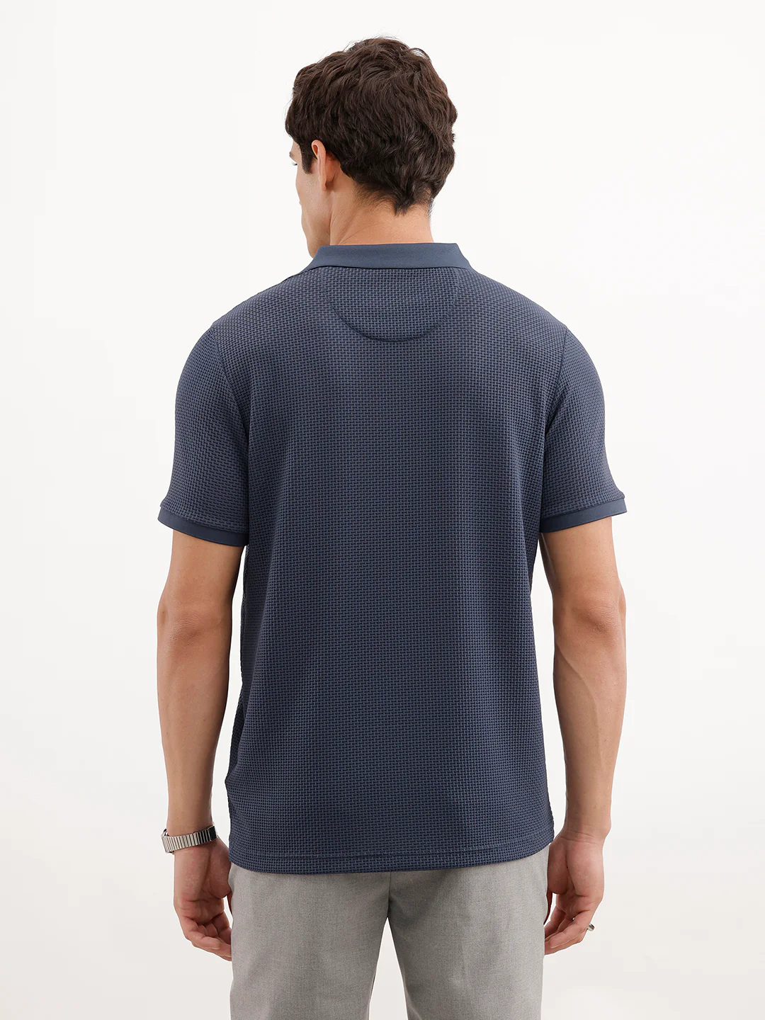 Solid Textured Polo T-Shirt  | Blue - Image 3