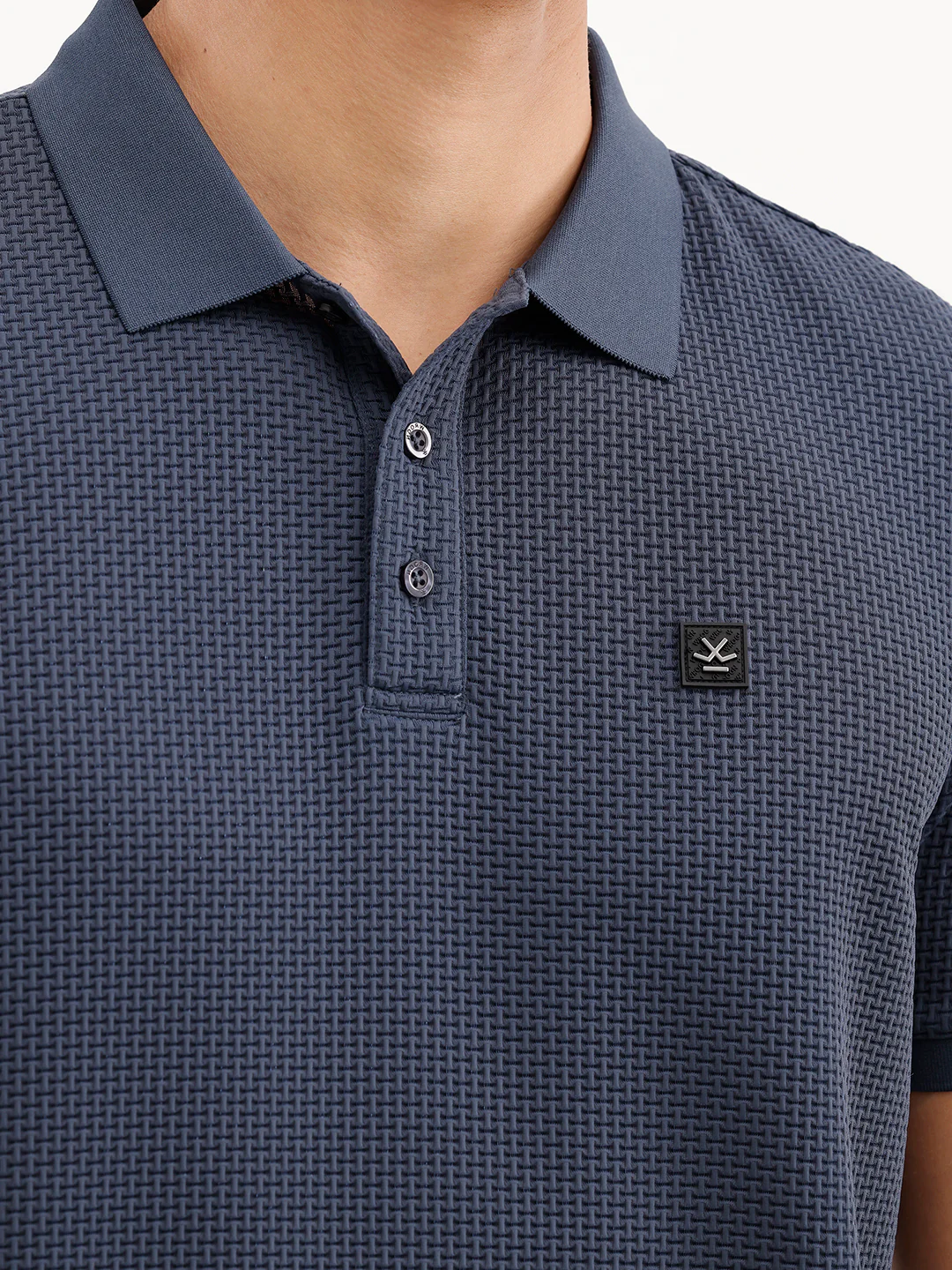 Solid Textured Polo T-Shirt  | Blue - Image 5