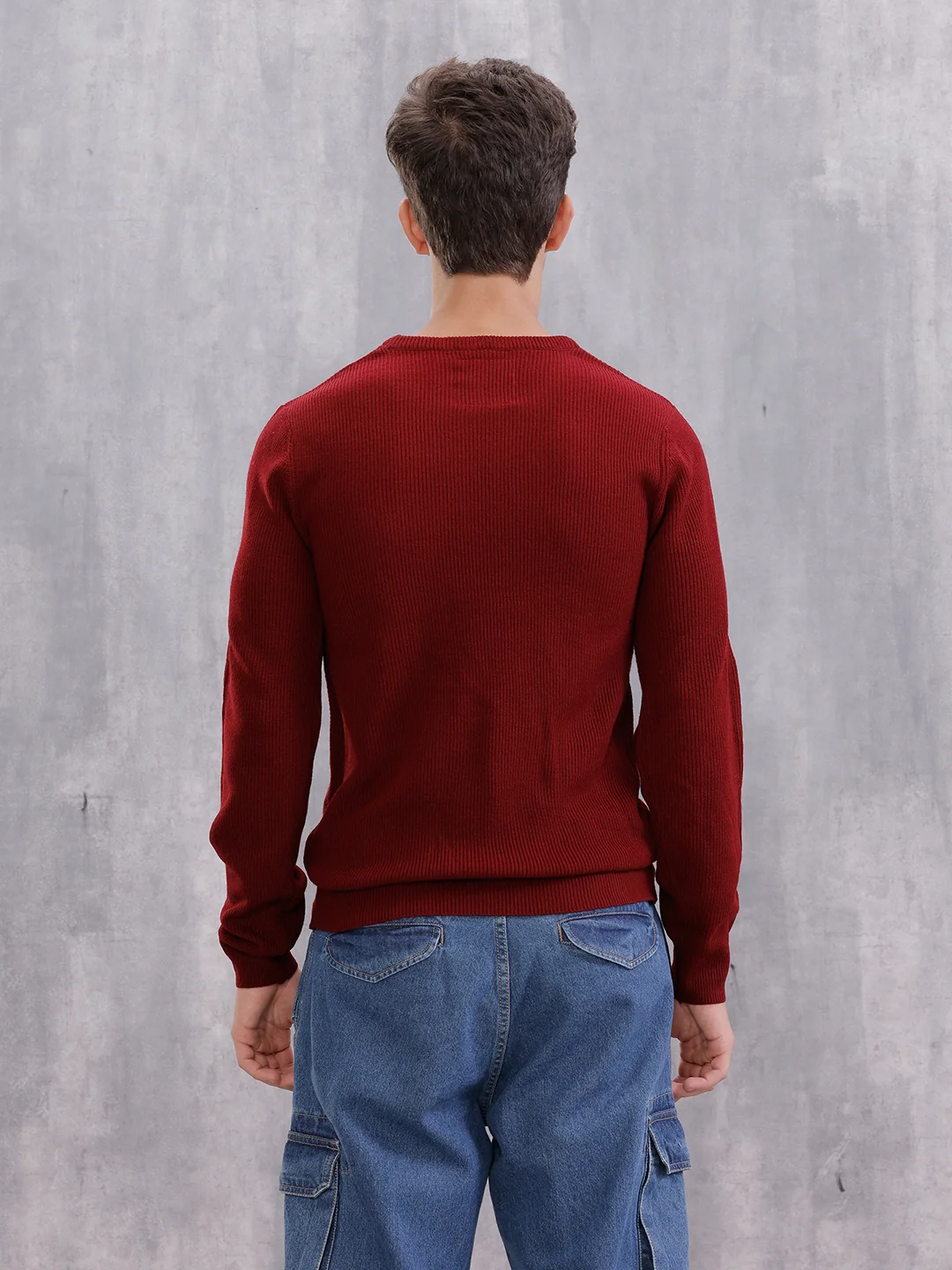 Solid Textured Pull Over | Maroon - Image 3