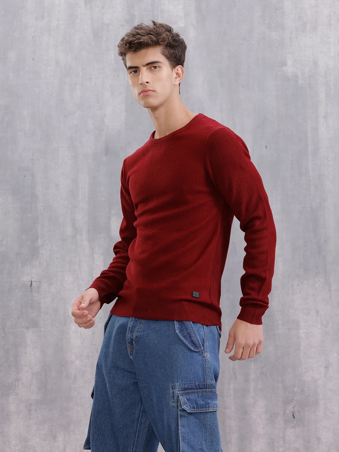 Solid Textured Pull Over | Maroon - Image 4