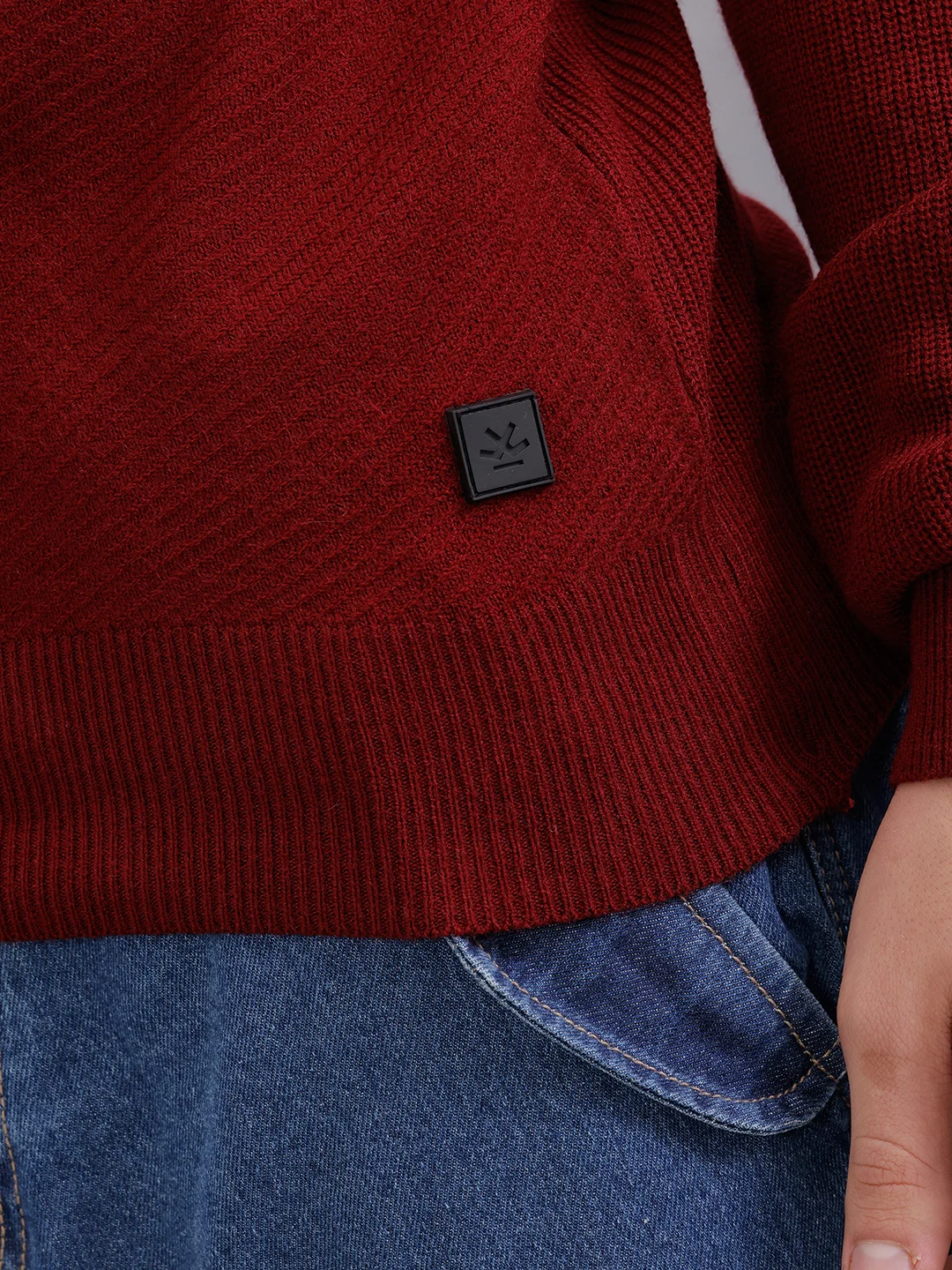 Solid Textured Pull Over | Maroon - Image 5
