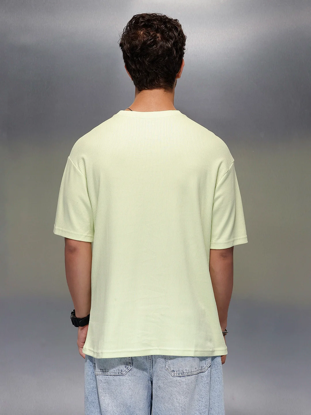 Solid Textured Regular Fit T-Shirt   |  Light Green - Image 3