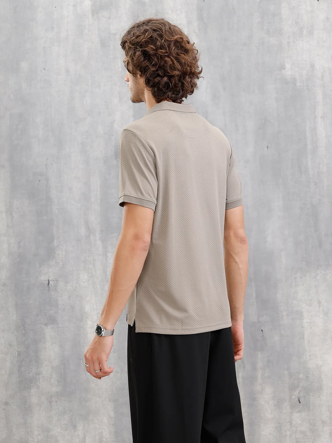 Solid Textured Slim Fit Polo T-Shirt | Brown - Image 3