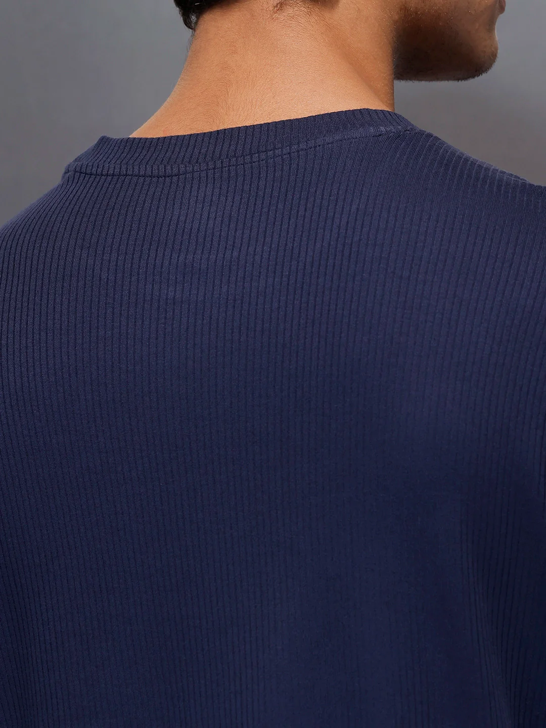 Solid Textured T-Shirt   |  Navy Blue - Image 5