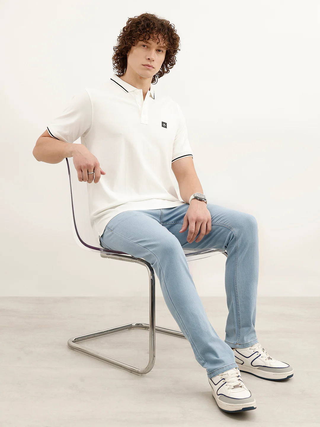 Solid Tipping Collar Polo T-Shirt | White - Image 2