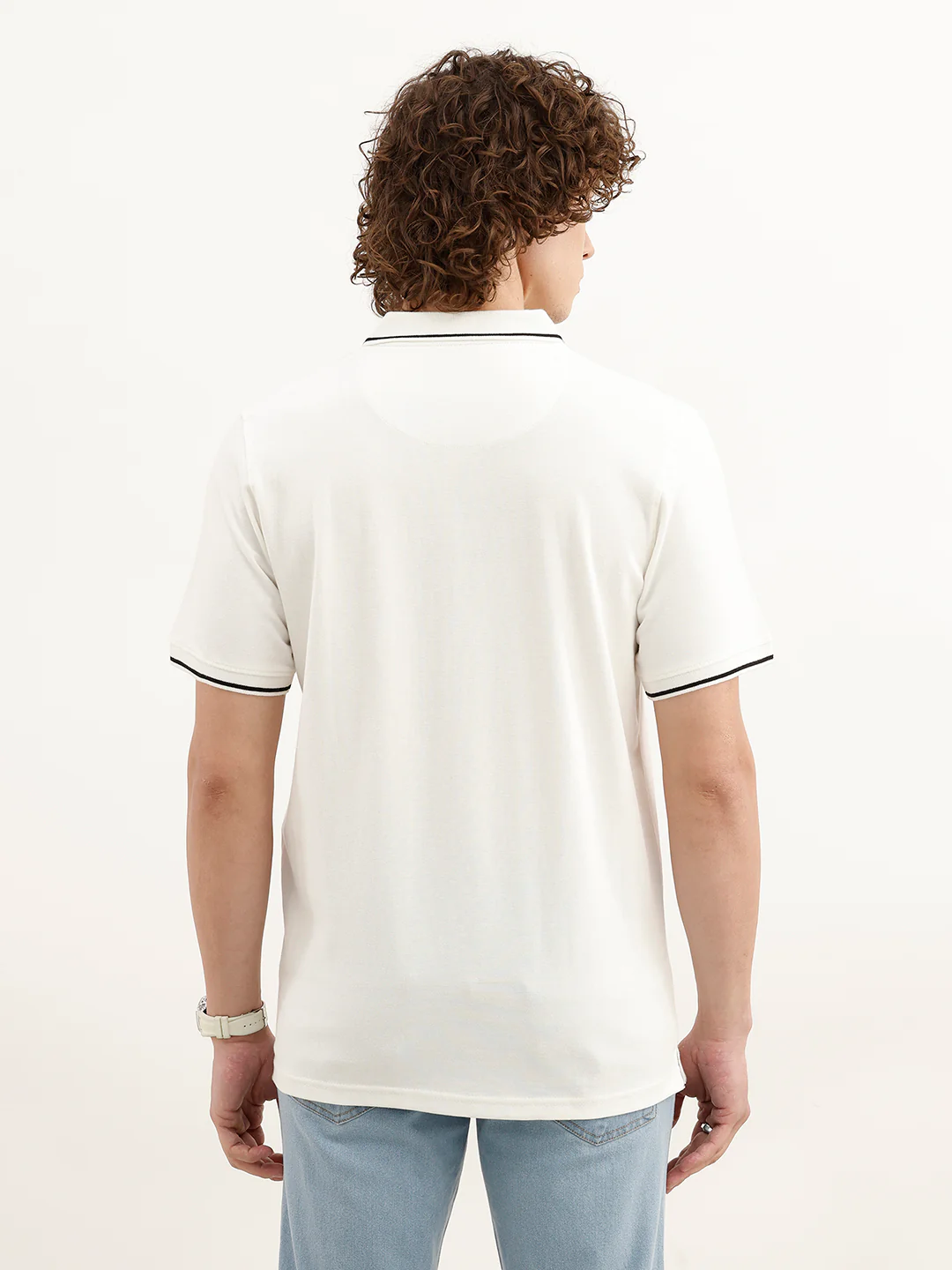 Solid Tipping Collar Polo T-Shirt | White - Image 3