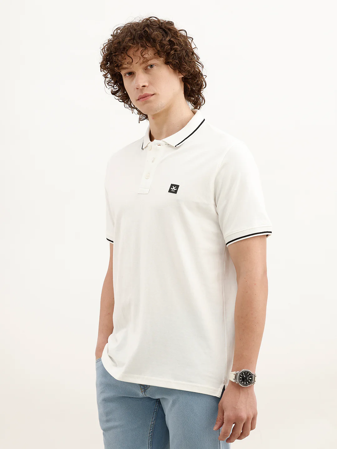 Solid Tipping Collar Polo T-Shirt | White - Image 4