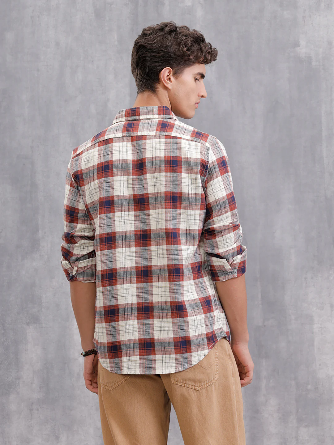 Space Dyed Check Shirt In Slim Fit | Rust - Image 5