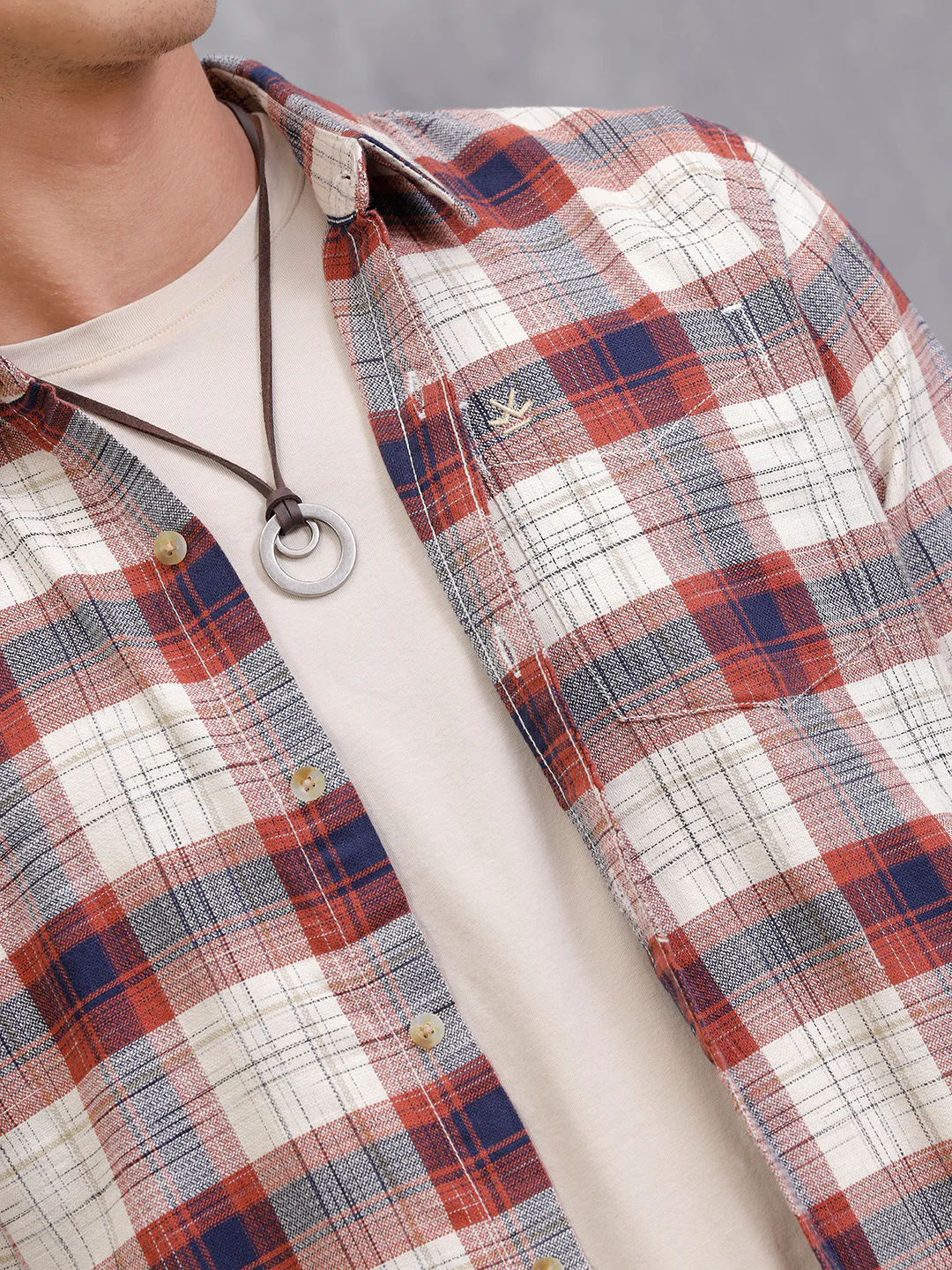 Space Dyed Check Shirt In Slim Fit | Rust - Image 6
