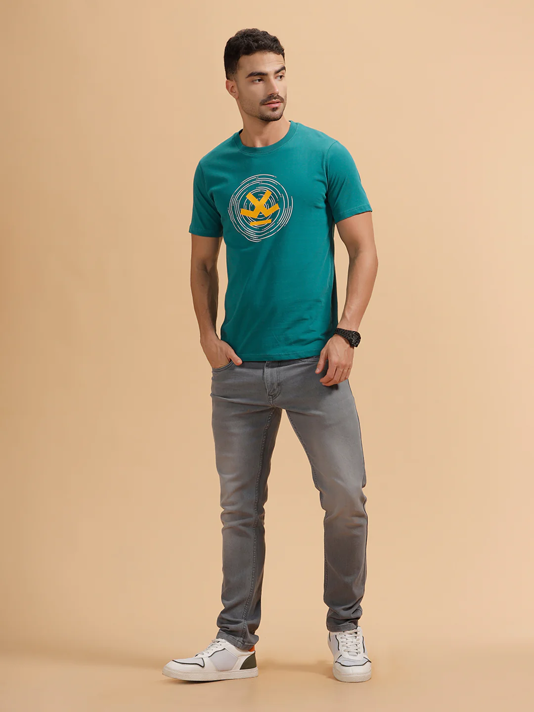 Spiral Motion Placement Printed T-Shirt | Teal - Image 2