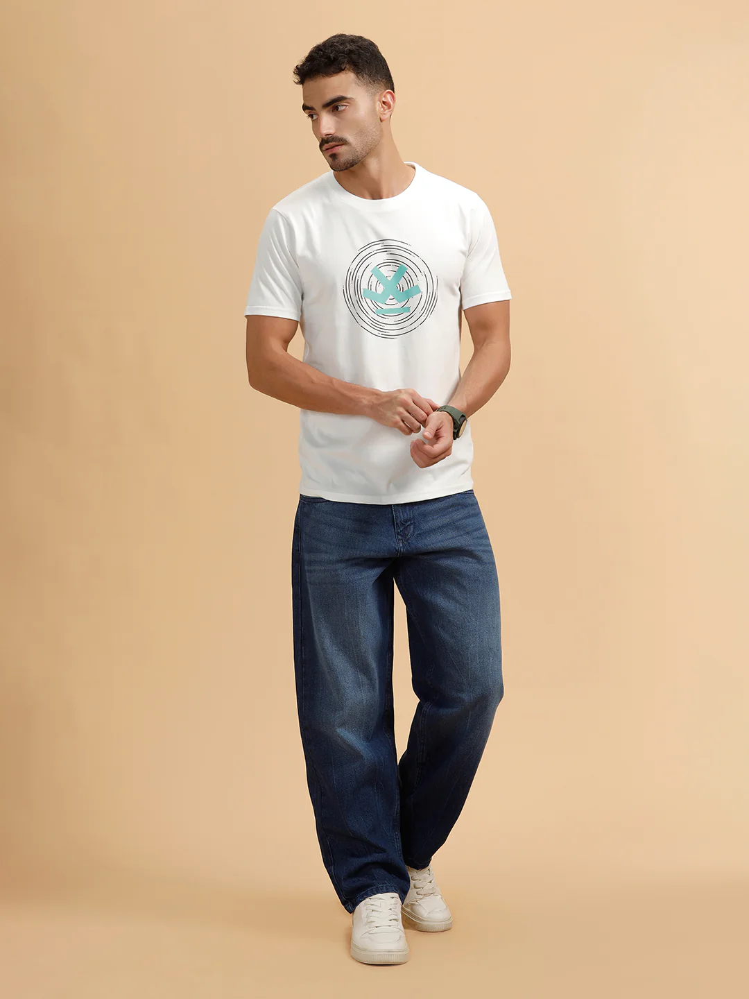 Spiral Motion Placement Printed T-Shirt | White - Image 2