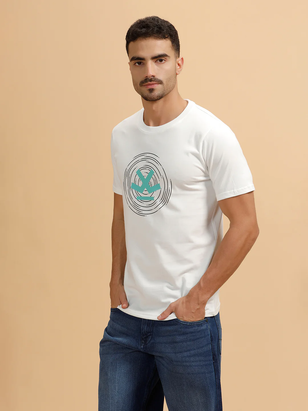 Spiral Motion Placement Printed T-Shirt | White - Image 4