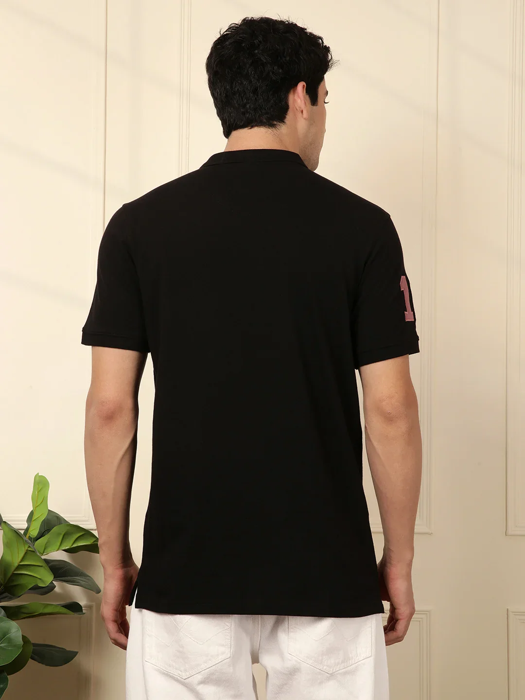 Sporty Black Regular Fit Polo T-Shirt - Image 3