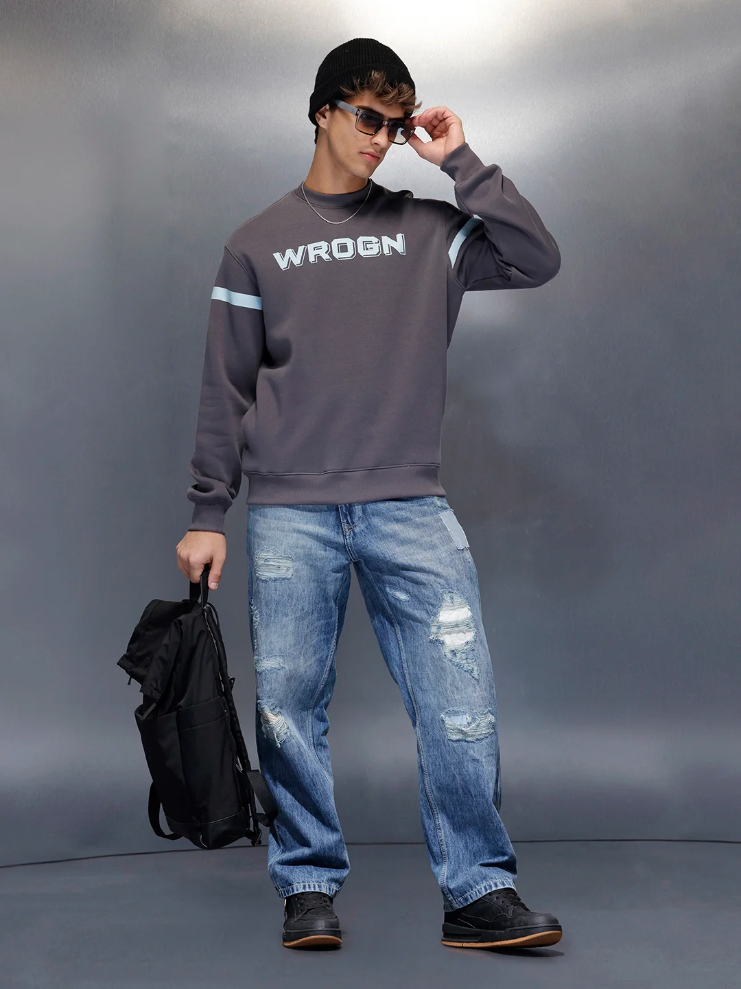 Sporty Classic Stripe Sweatshirt | Grey - Image 2