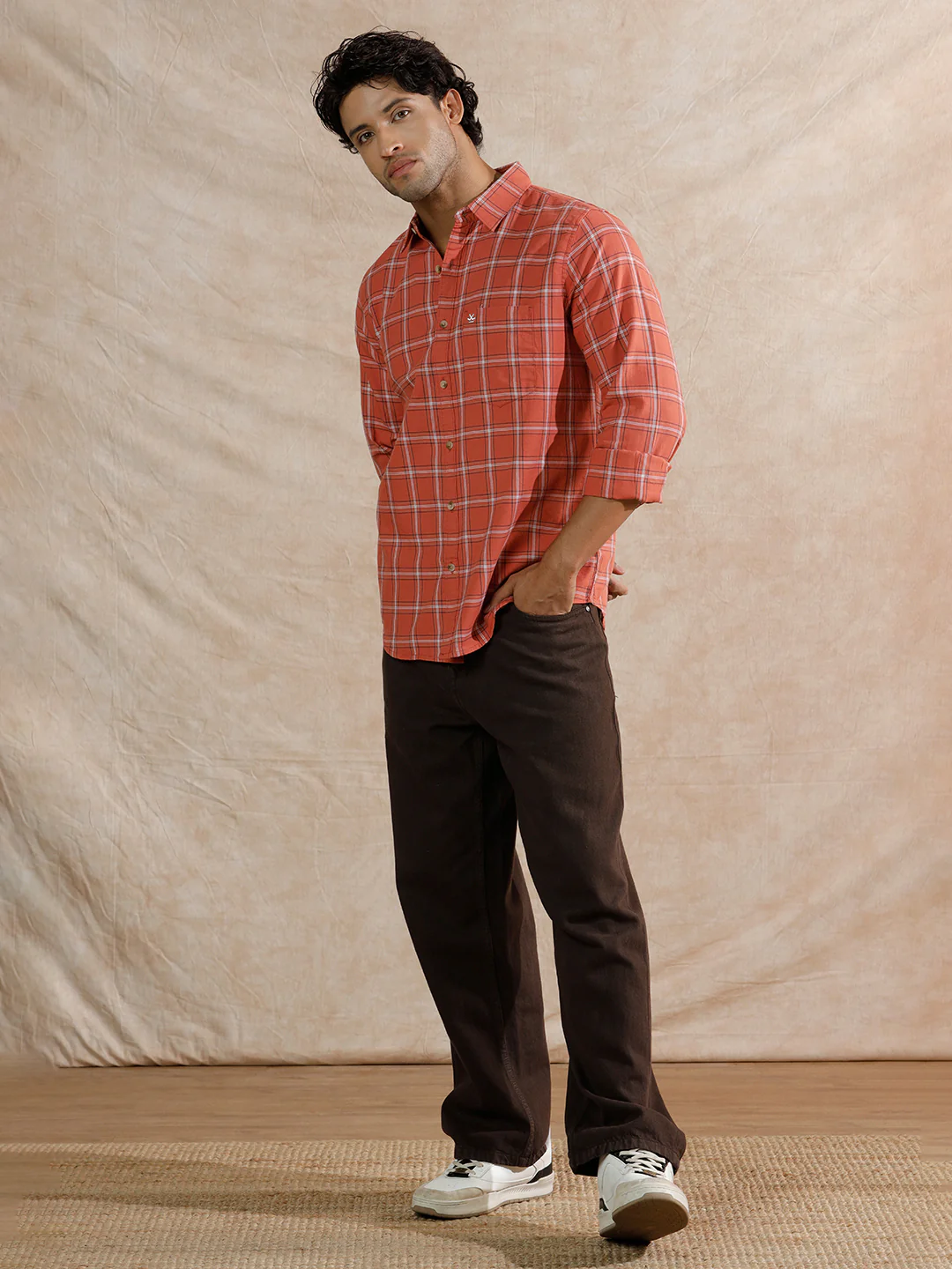 Square Checks Regular Fit Shirt | Dark Peach - Image 2
