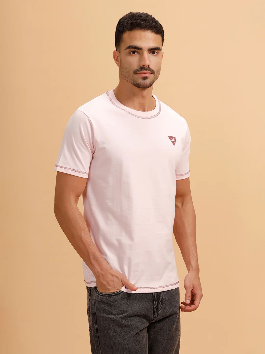 Stitch Detail Short Sleeve T-Shirt | Pink - Image 4