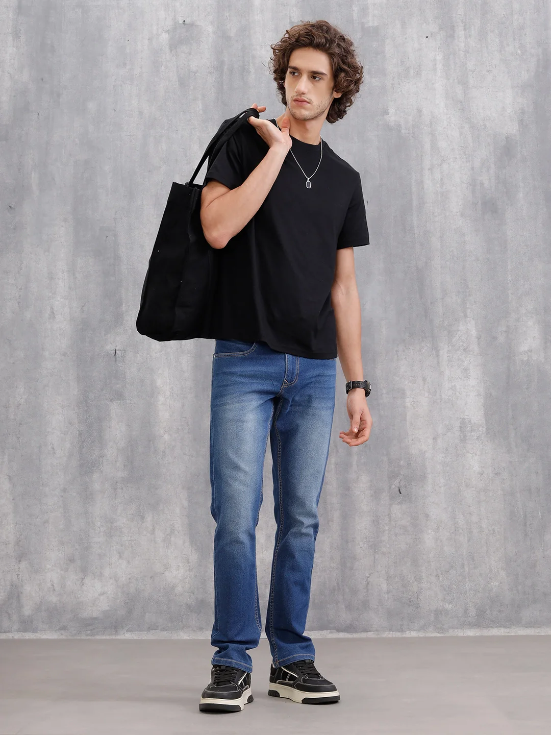 Straight Cotton Stretched Mid Washed Jeans |  Dark Stone - Image 2