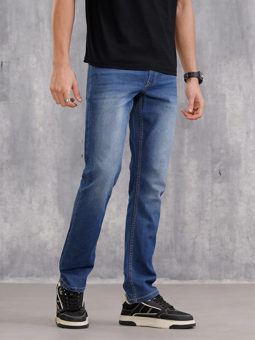 Straight Cotton Stretched Mid Washed Jeans |  Dark Stone - Image 4