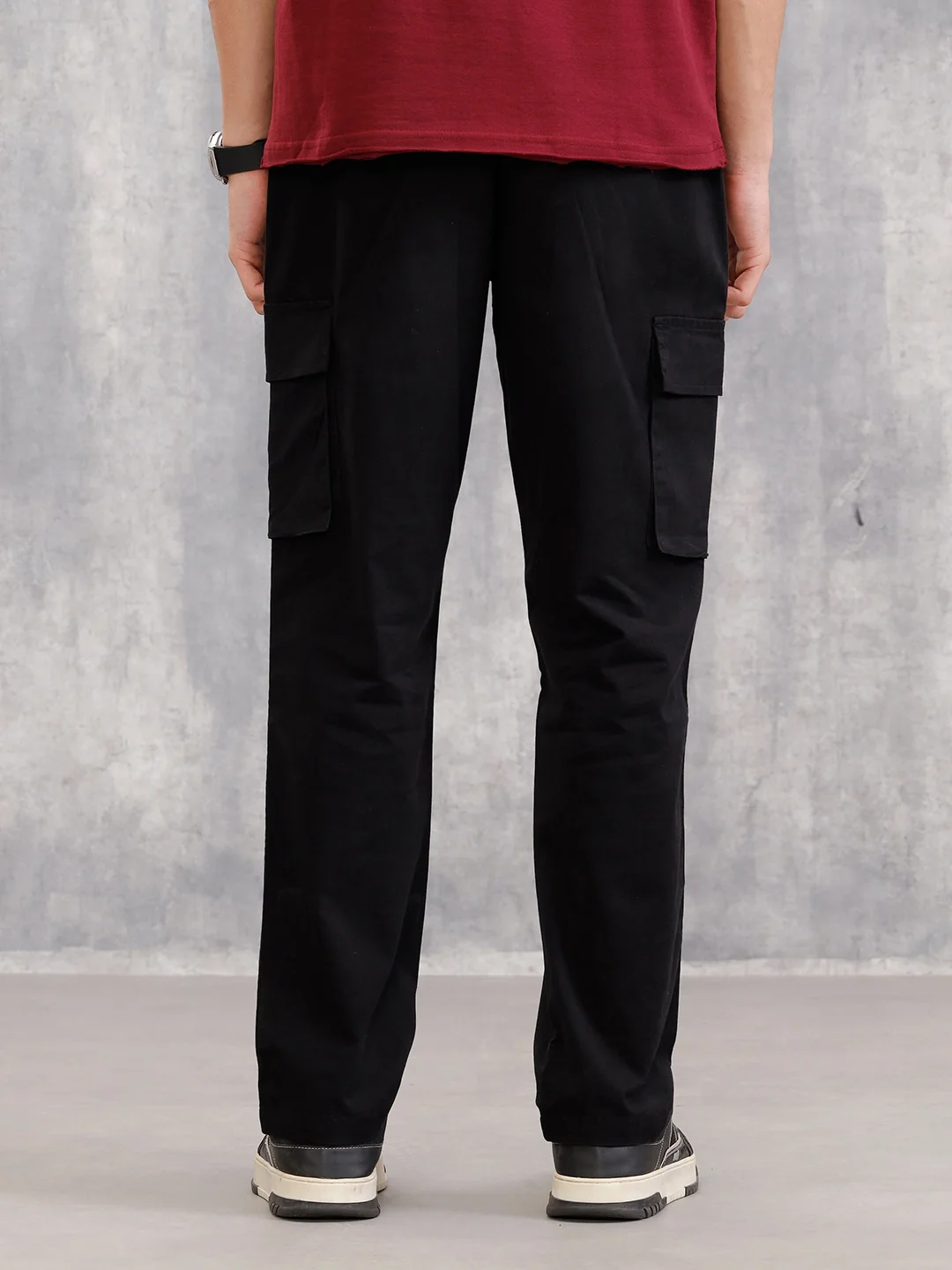 Straight Fit Cotton Stretch Cargo Trouser I Black - Image 3