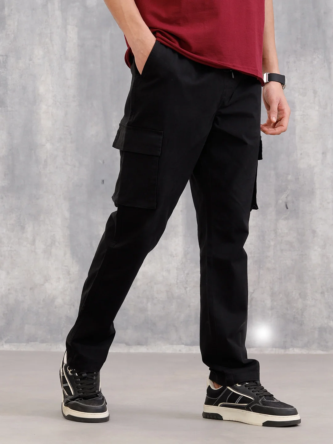 Straight Fit Cotton Stretch Cargo Trouser I Black - Image 4