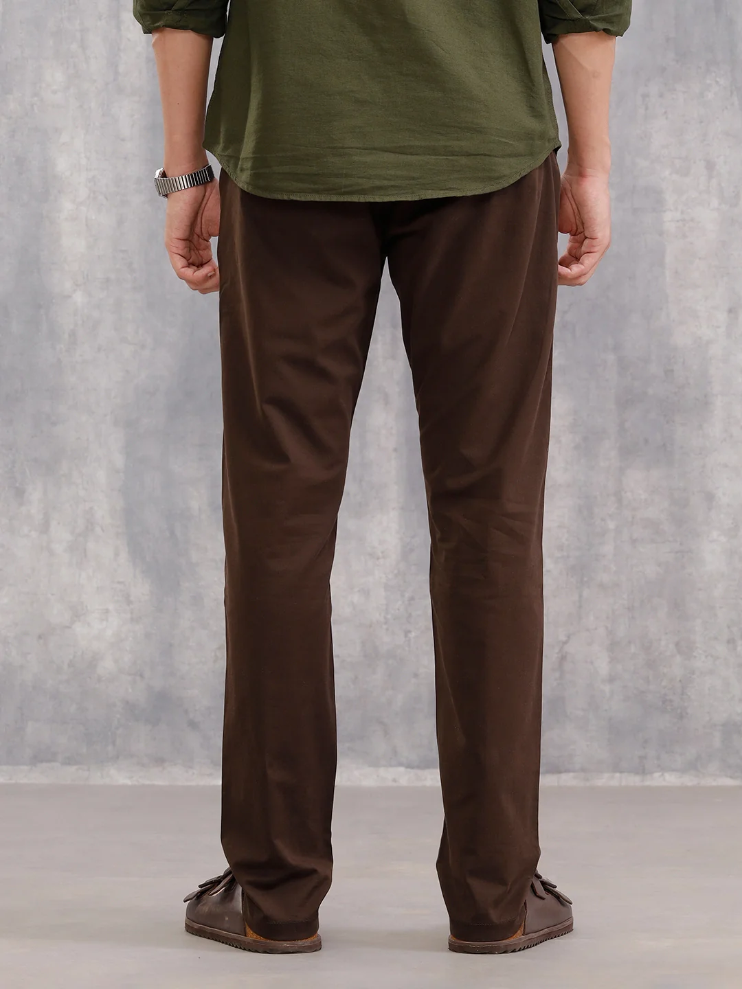 Straight Fit Cotton Stretch Chino I Brown - Image 3