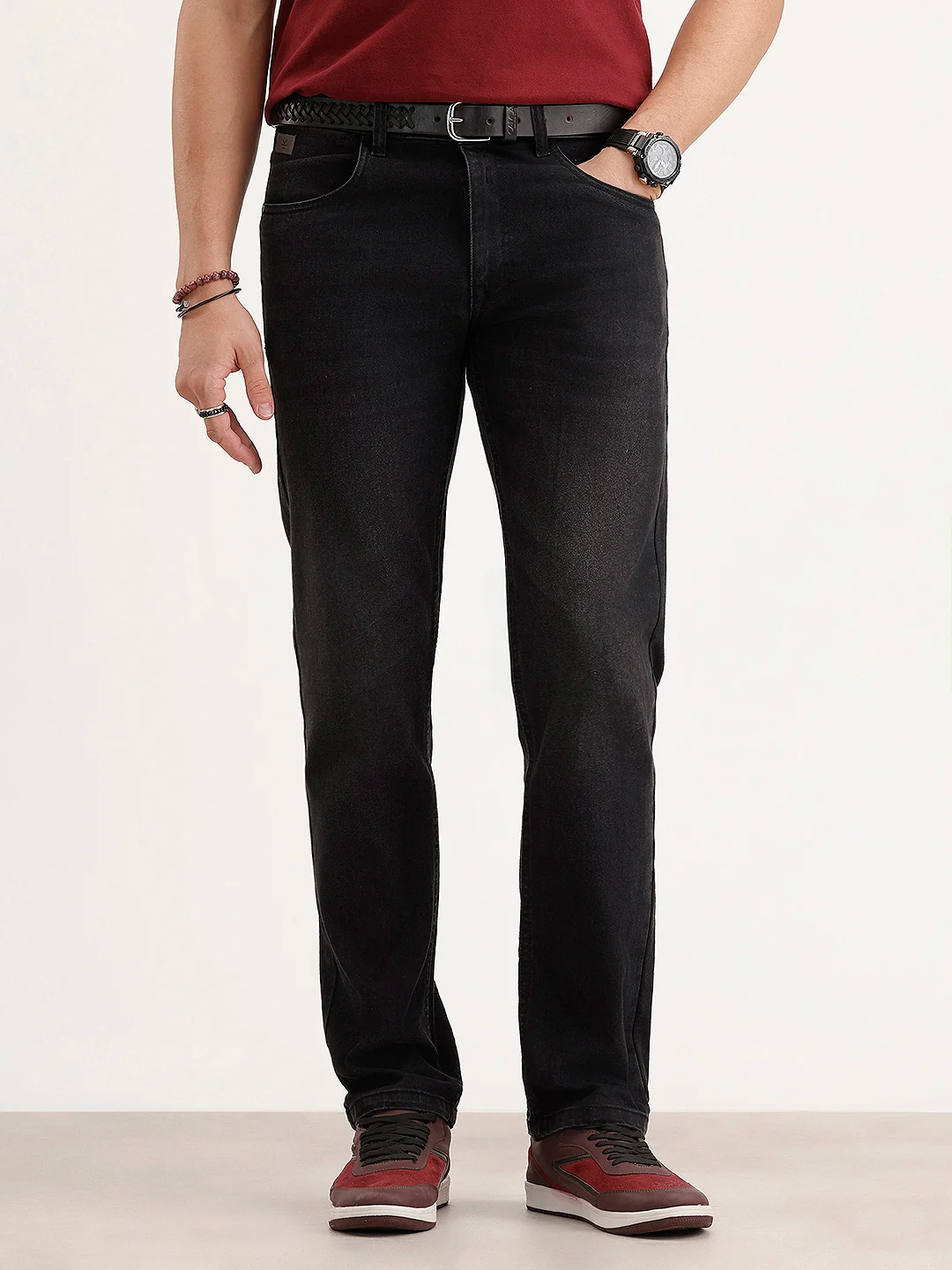 Straight Fit Denim Jeans | Black
