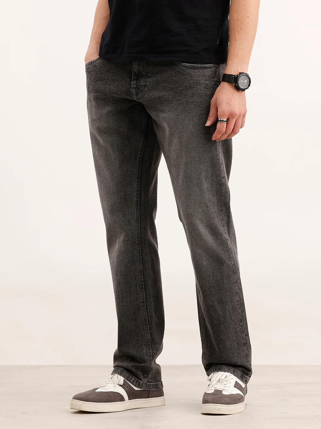 Straight Fit Faded Denim Fit  | Dark Grey - Image 4