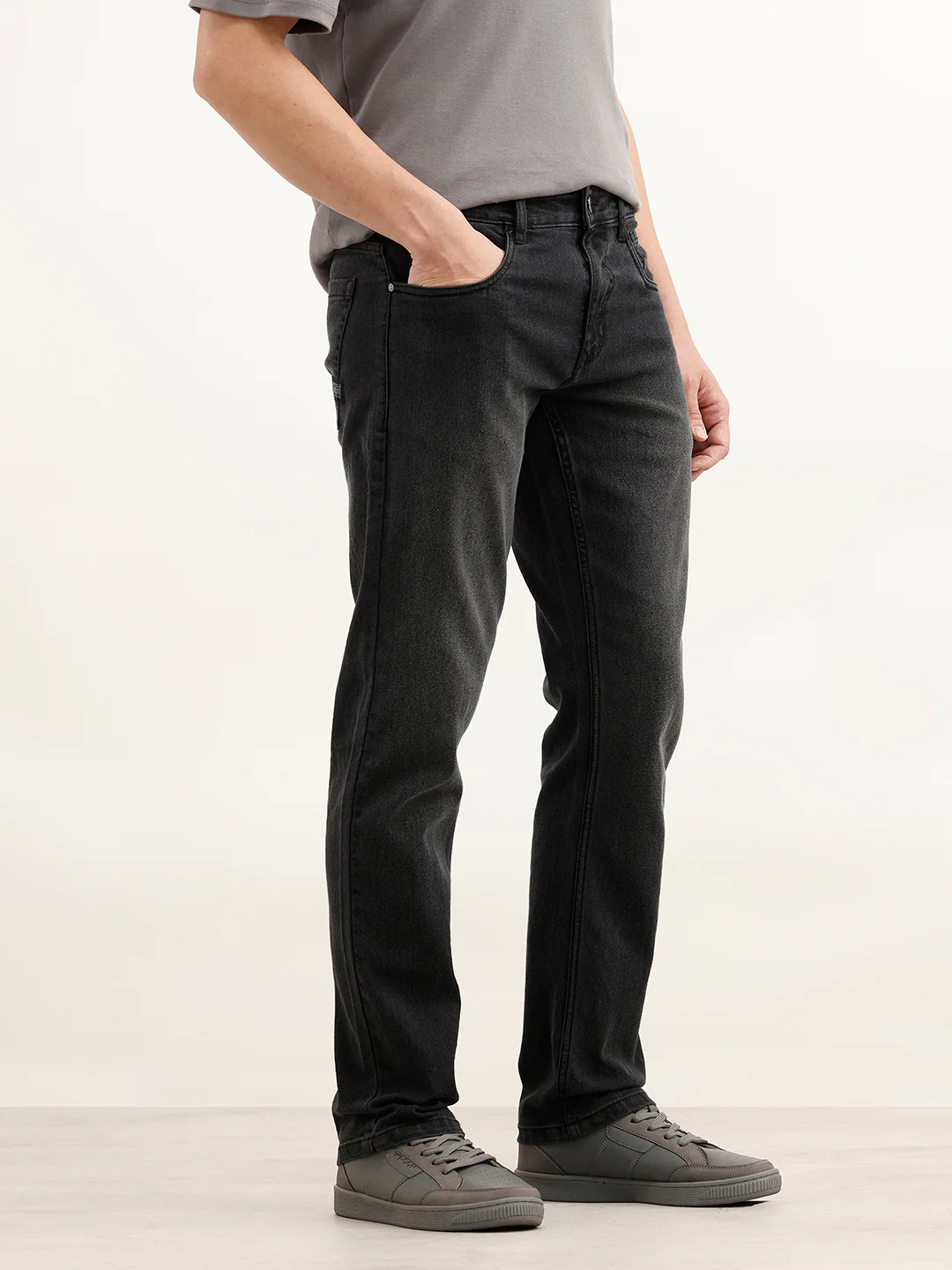 Straight Fit Faded Denim Jeans | Black - Image 4