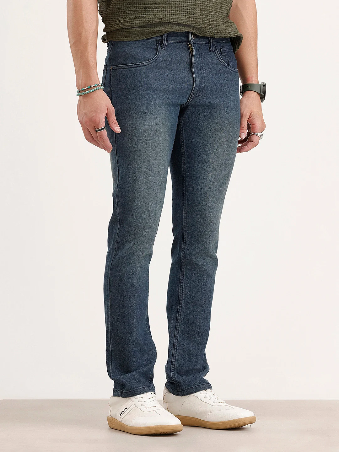 Straight Fit Faded Denim Jeans | Blue - Image 4