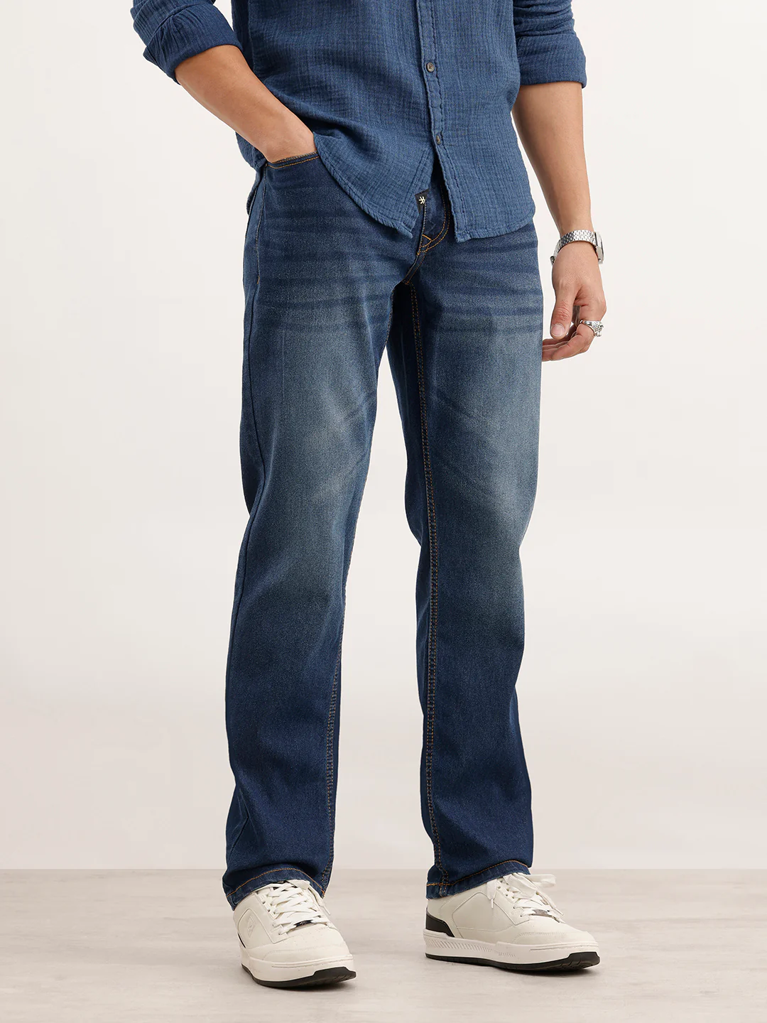 Straight Fit Faded Denim Jeans | Blue - Image 4
