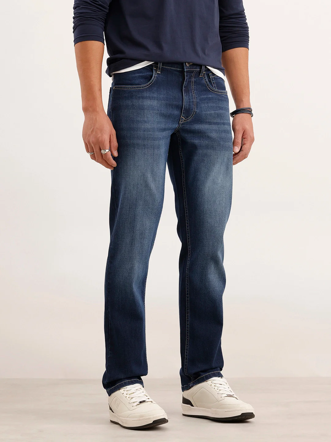 Straight Fit Faded Denim Jeans | Blue - Image 4