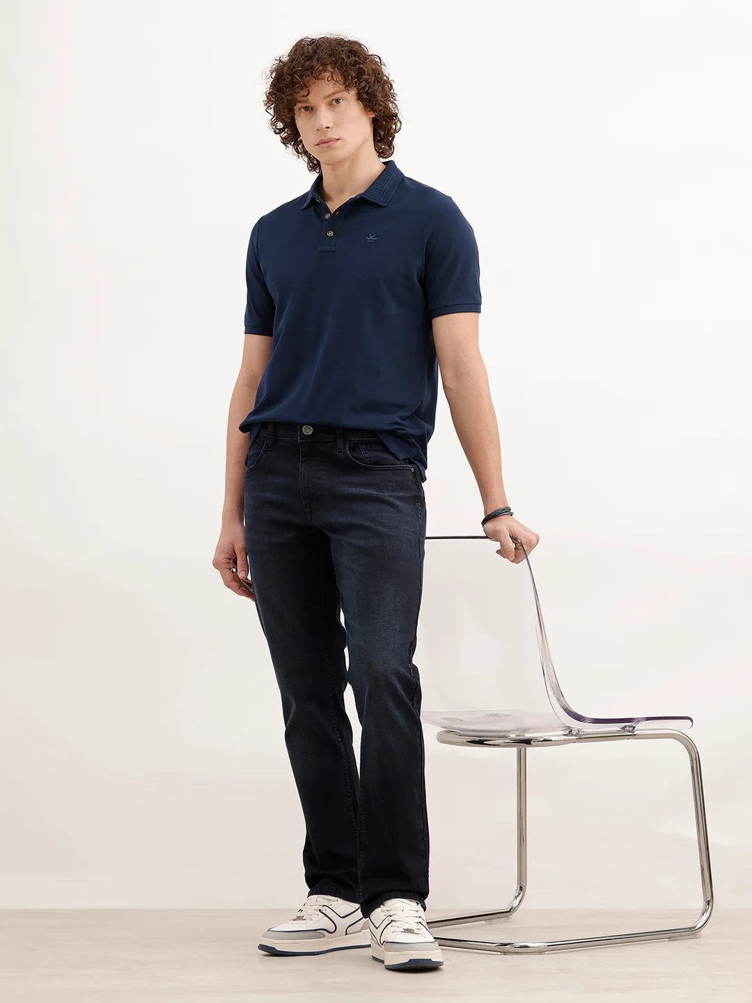 Straight Fit Faded Denim Jeans | Dark Blue - Image 2