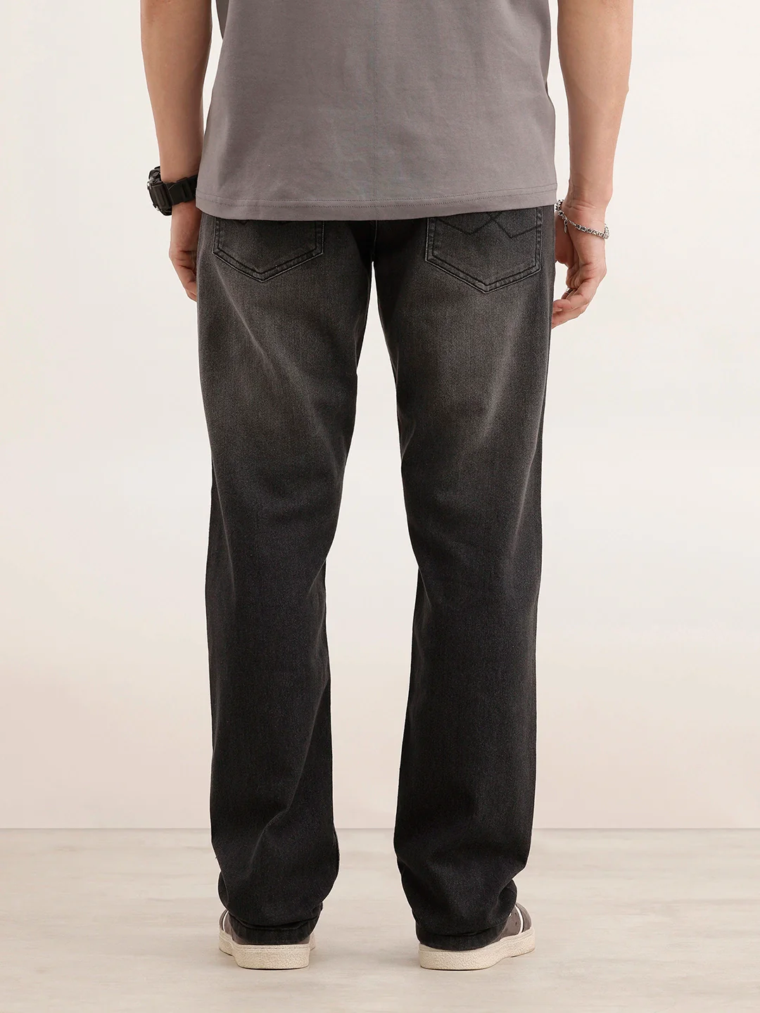Straight Fit Faded Denim Jeans | Dark Grey - Image 3