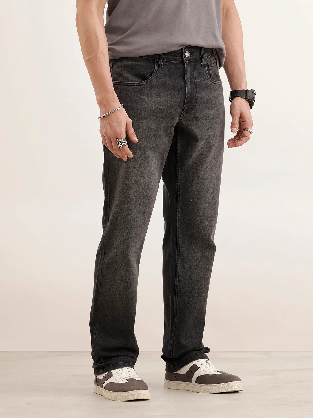 Straight Fit Faded Denim Jeans | Dark Grey - Image 4