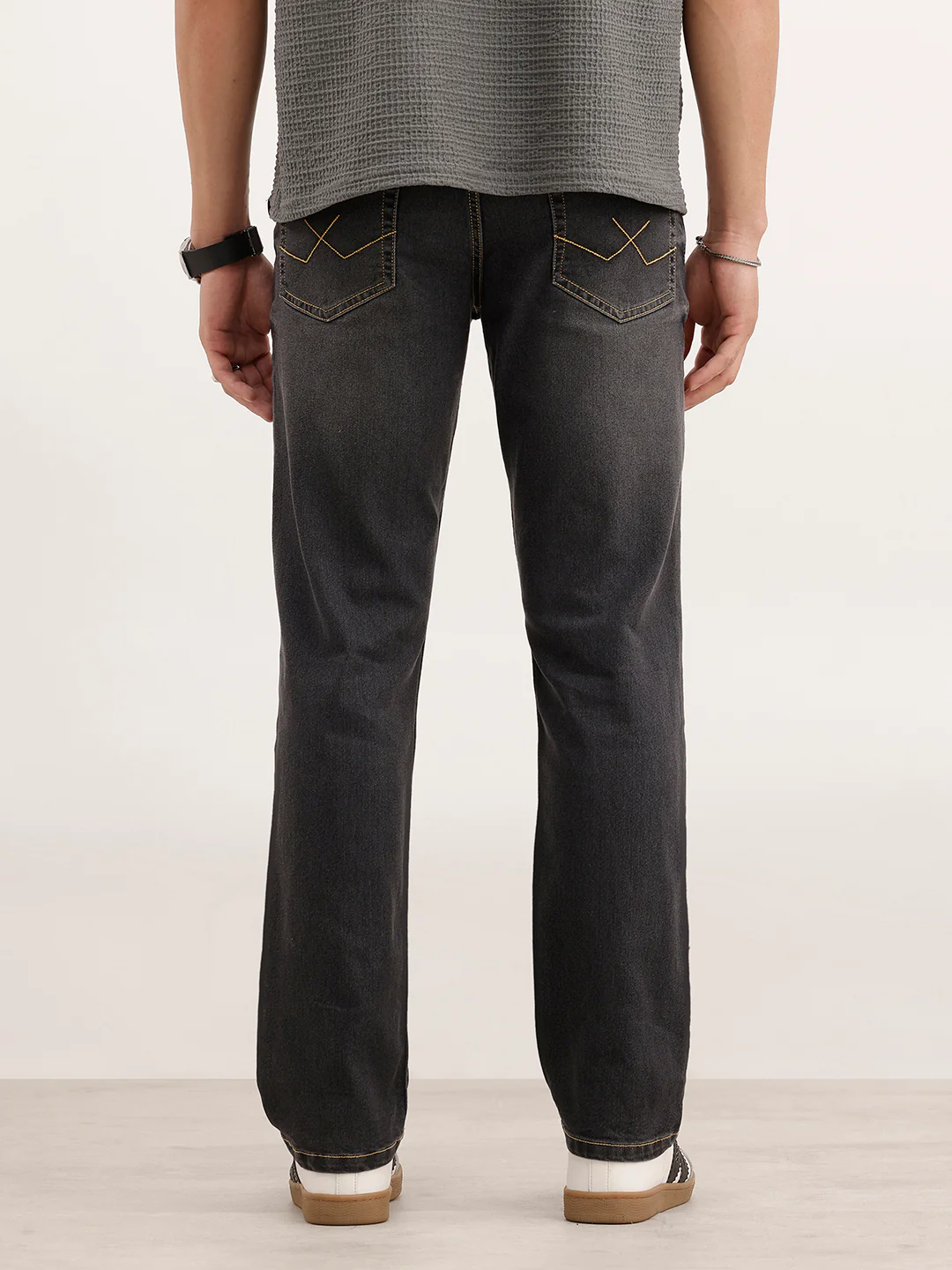 Straight Fit Faded Denim Jeans  | Grey - Image 3