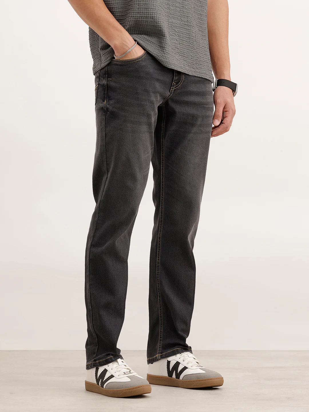 Straight Fit Faded Denim Jeans  | Grey - Image 4