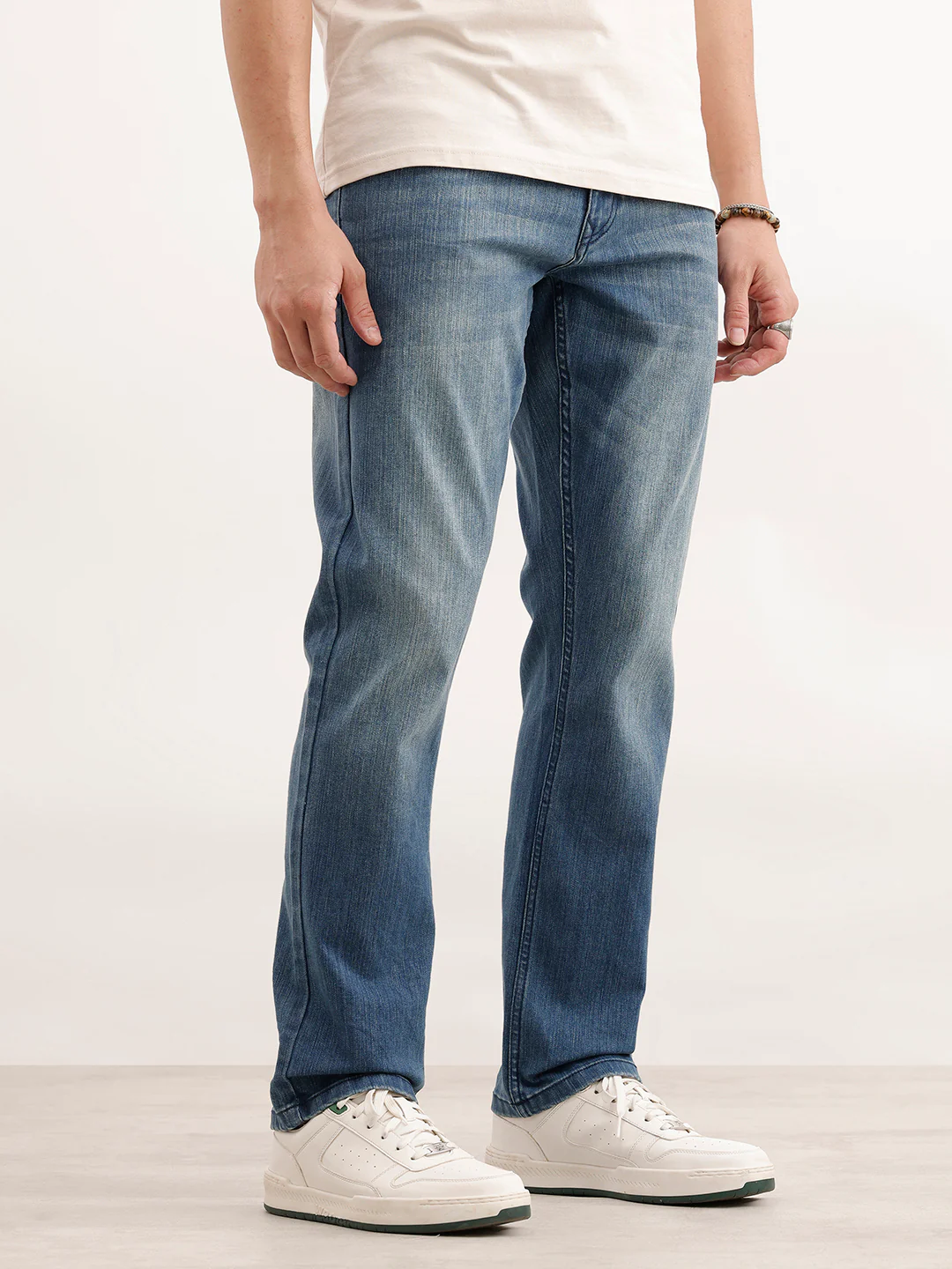 Straight Fit Faded Denim Jeans  | Light Blue - Image 4
