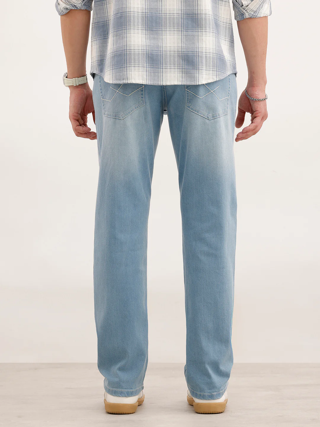 Straight Fit Faded Denim Jeans  | Light Blue - Image 3