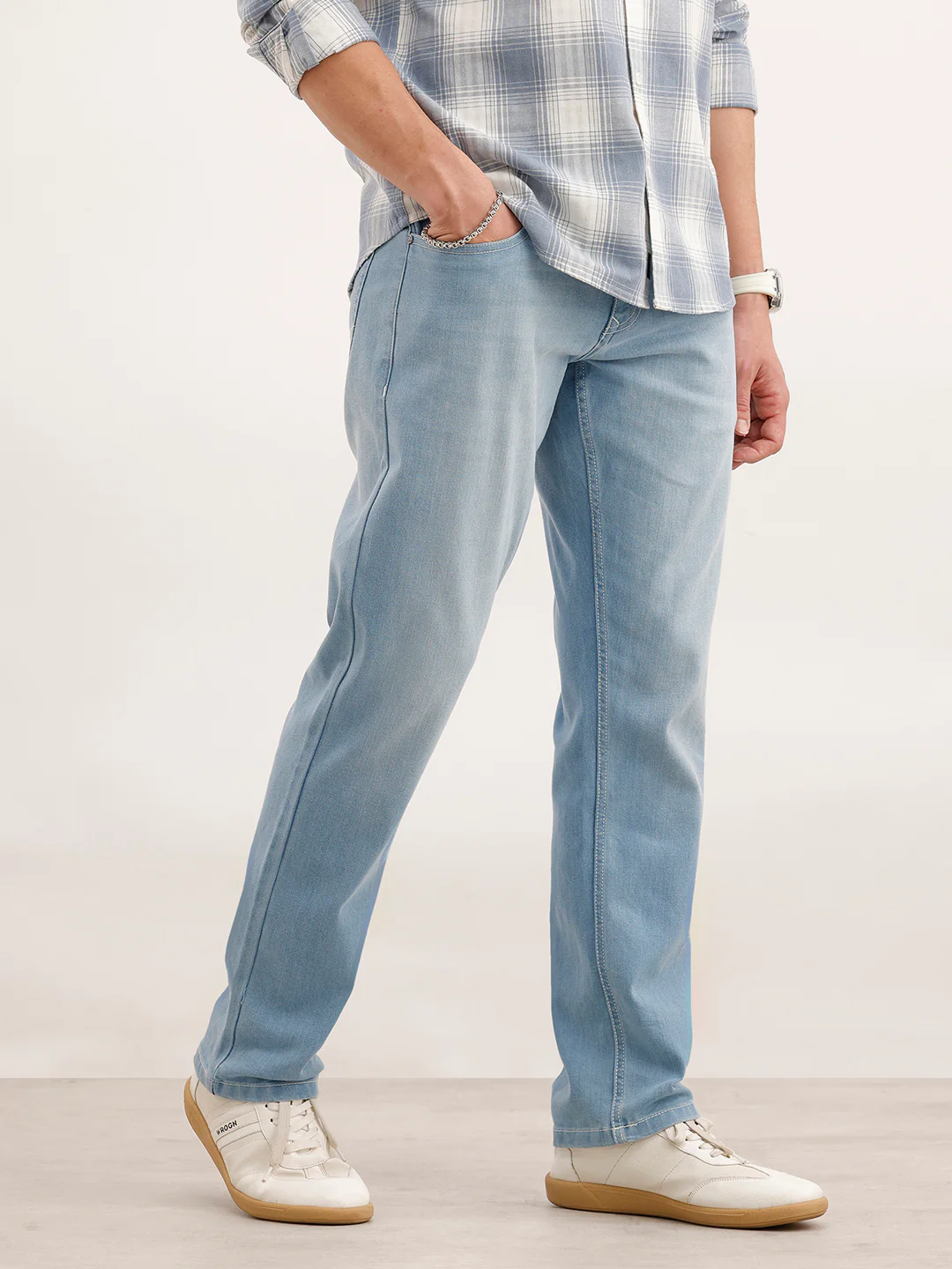 Straight Fit Faded Denim Jeans  | Light Blue - Image 4