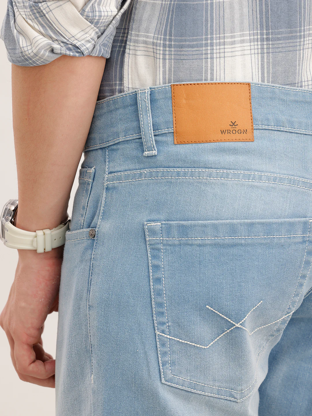 Straight Fit Faded Denim Jeans  | Light Blue - Image 6